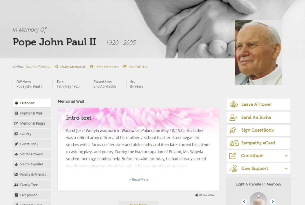 Pope John Paul II Online Memorial