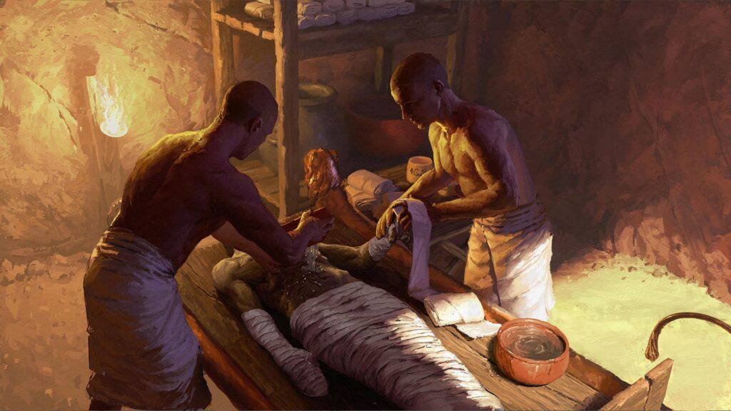 An image depicting the ancient embalming process.
